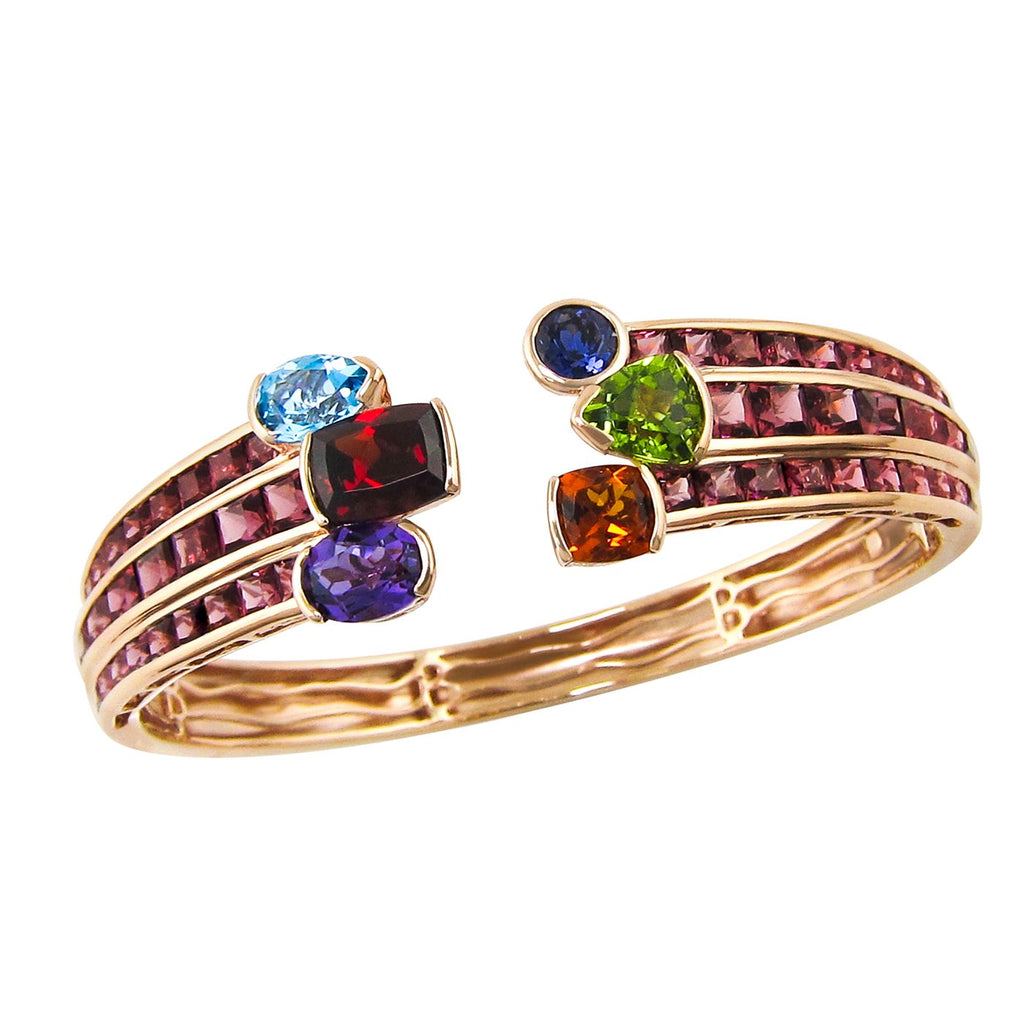 BELLARRI Capri Nouveau Bangle - 14kt Rose Gold, Multi Color Gemstones