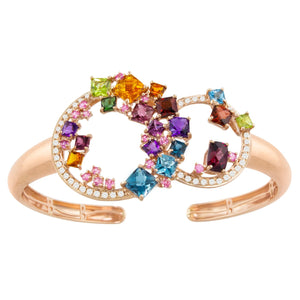BELLARRI Lily Bangle - 14KT Rose Gold, geniune Diamonds, Multi Color Gemstones