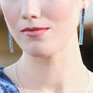 BELLARRI Eternal Love Stiletto - Earrings  (White Gold / Blue Topaz). Model wearing these beautiful earrings.