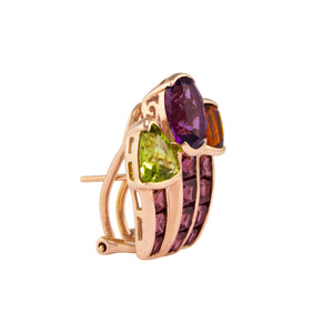 BELLARRI Capri Nouveau Earrings side view - 14kt Rose Gold, Multi Color Gemstones