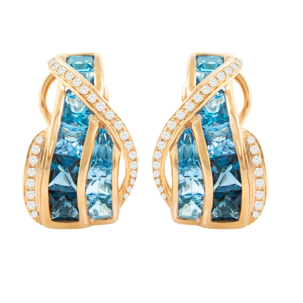 BELLARRI Blue Topaz Earrings (14kt Rose Gold, Blue Topaz, Diamonds)