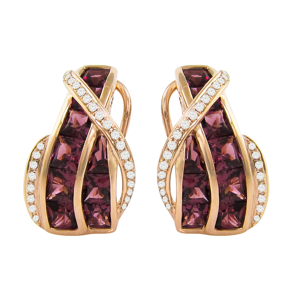 BELLARRI Capri Rhodolite Earrings (14kt Rose Gold, Rhodolite, Diamonds)