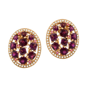 BELLARRI Lily Earrings - 14Kt Rose Gold, Diamonds, Garnet, Rhodolite, Pink Sapphires