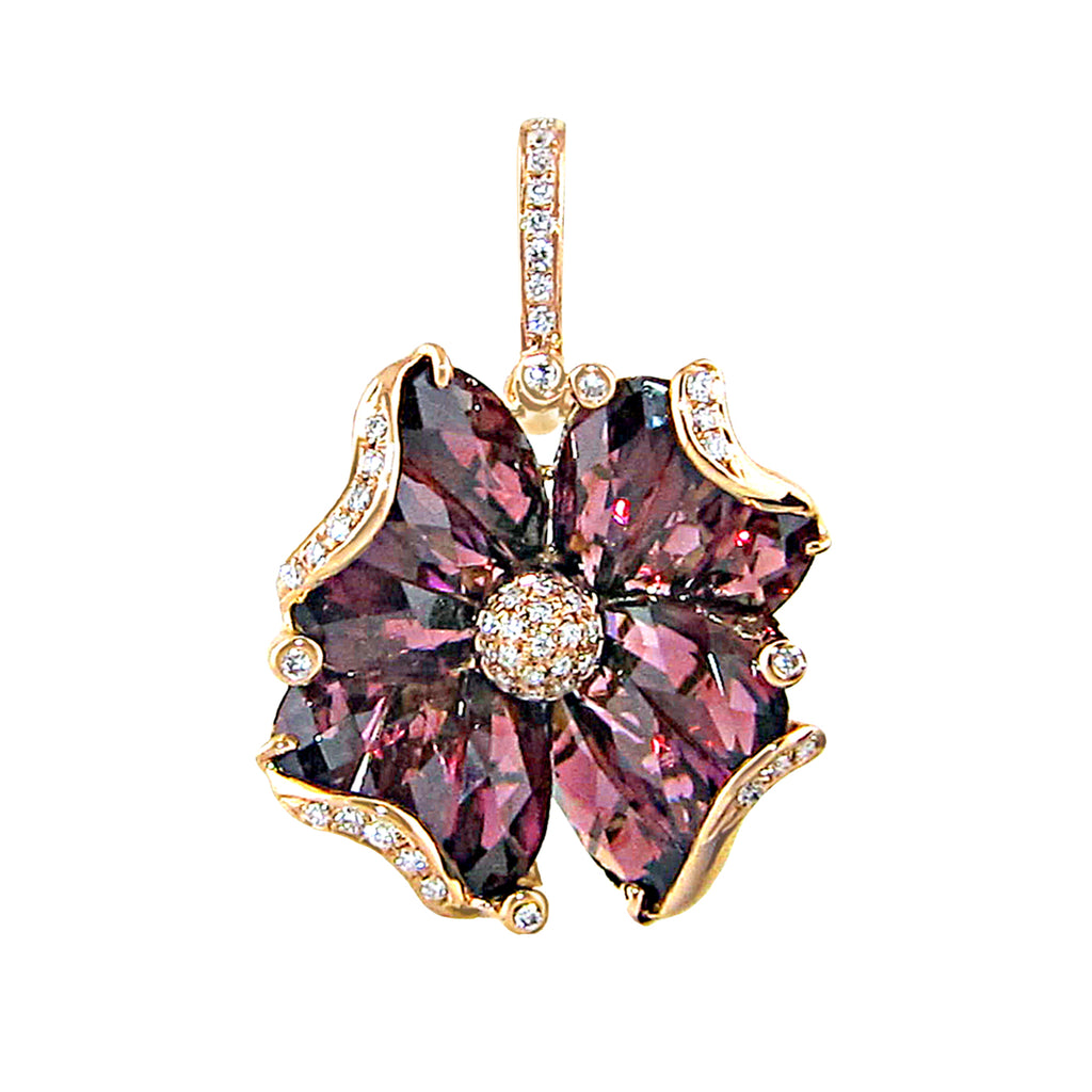 BELLARRI Mademoiselle - Enhancer (Rose Gold / Rhodolite ). Approximately 28mm height (with Diamond bale) x 18mm width.