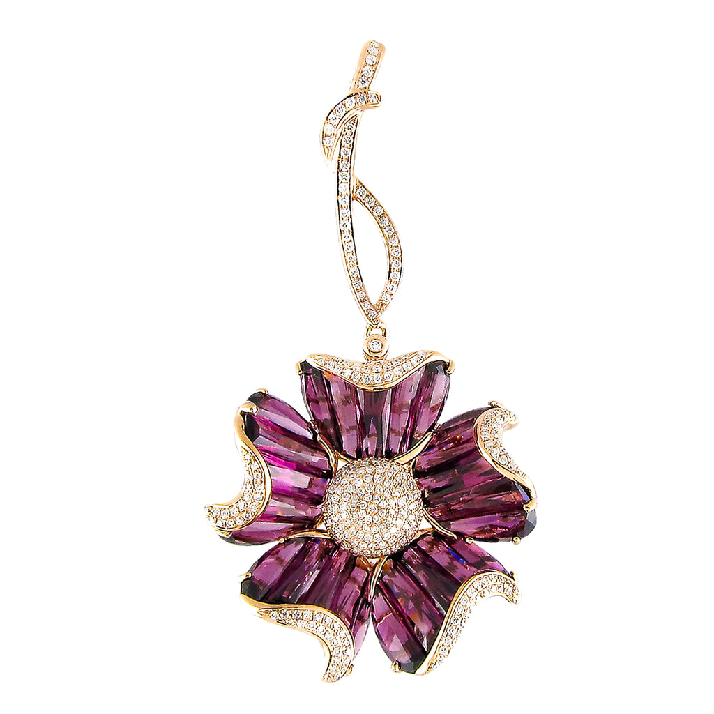 BELLARRI Mademoiselle - Enhancer (Rose Gold with Rhodolite Gemstones). Approximately 59mm height (with Diamond bale) x 27mm width.