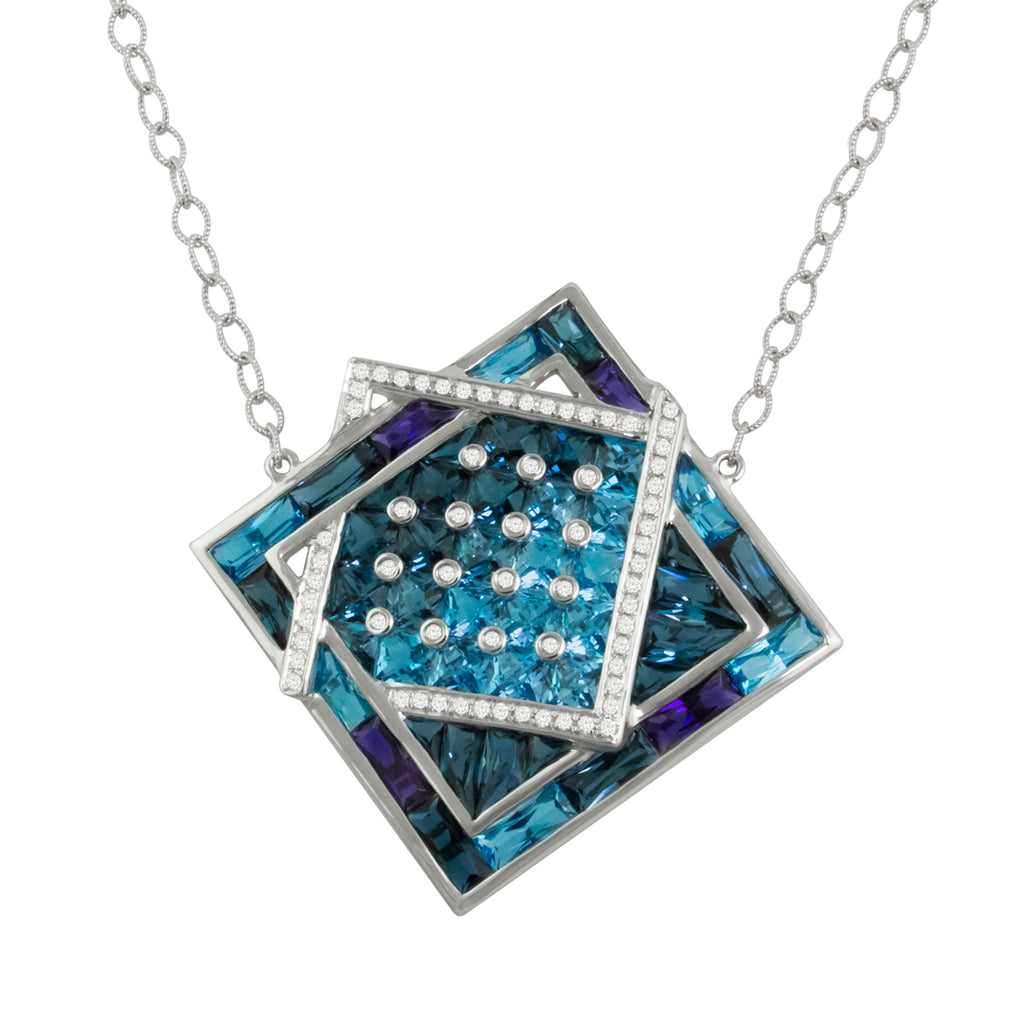 BELLARRI Fresco Necklace - White Gold, Diamonds, Blue Topaz, Iolite