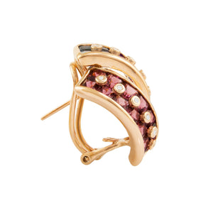 BELLARRI Fresco Earrings side view - Rose Gold, Diamonds, Multi Color Gemstones