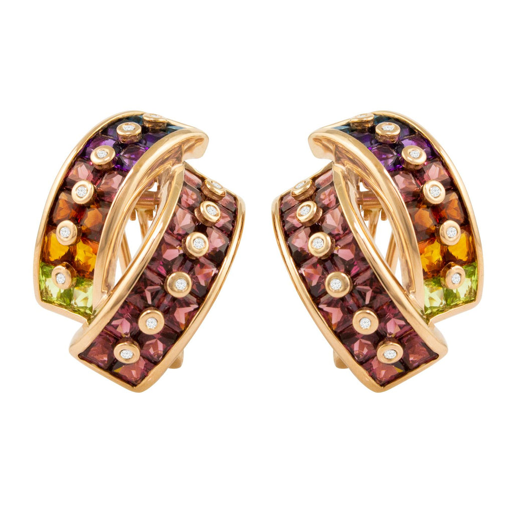 BELLARRI Fresco Earrings - Rose Gold, Diamonds, Multi Color Gemstones