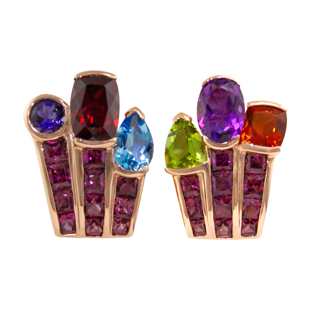BELLARRI Capri Nouveau Earrings - 14kt Rose Gold, Multi Color Gemstones