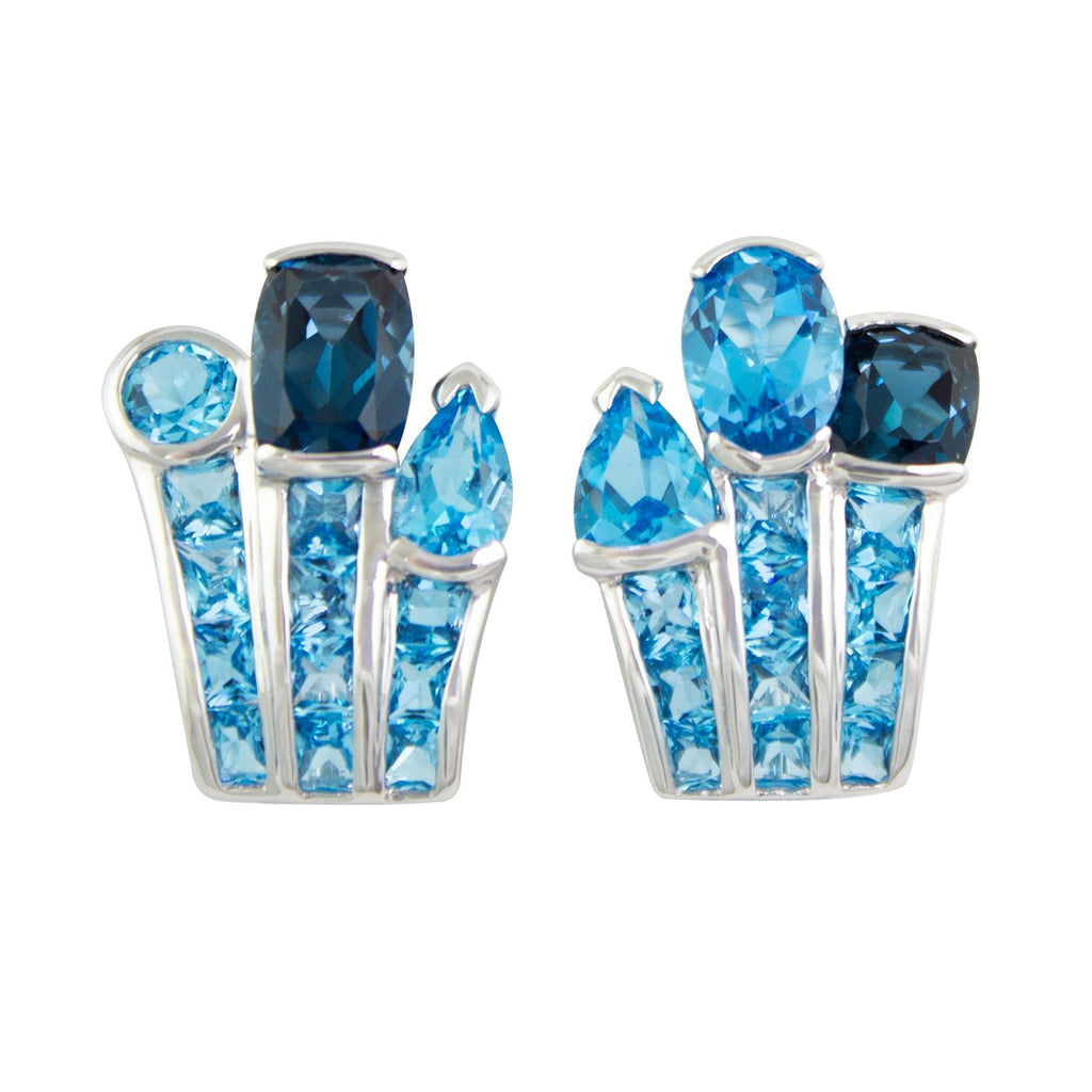 BELLARRI Capri Nouveau Earrings - 14kt White Gold, Blue Topaz