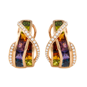 BELLARRI Capri Multi Color Earrings (14kt Rose Gold, Diamonds, genuine gemstones)