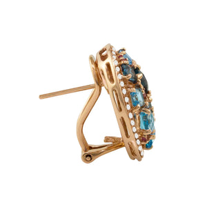 BELLARRI Lily Earrings side view - 14Kt Rose Gold, genuine Diamonds, Swiss Blue Topaz, London Blue Topaz