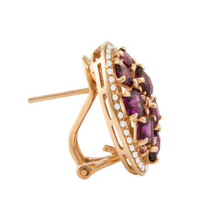 BELLARRI Lily Earrings side view - 14Kt Rose Gold, Diamonds, Garnet, Rhodolite, Pink Sapphires