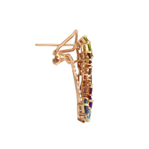 BELLARRI Lily Earrings side view - 14Kt Rose Gold, Diamonds, Garnet, Multi Color Gemstones