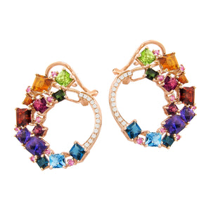 BELLARRI Lily Earrings - 14Kt Rose Gold, Diamonds, Garnet, Multi Color Gemstones
