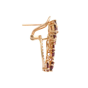 BELLARRI Lily Earrings side view - 14Kt Rose Gold, genuine Diamonds, Rhodolite, Pink Sapphires