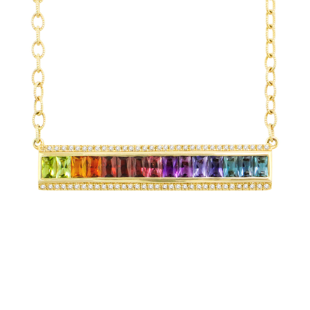 BELLARRI Eternal Love - Necklace (Yellow Gold / Multi Color Gemstone). Necklace is 16 inches in length. Attached pendant is approximately 46mm length x 8mm width.