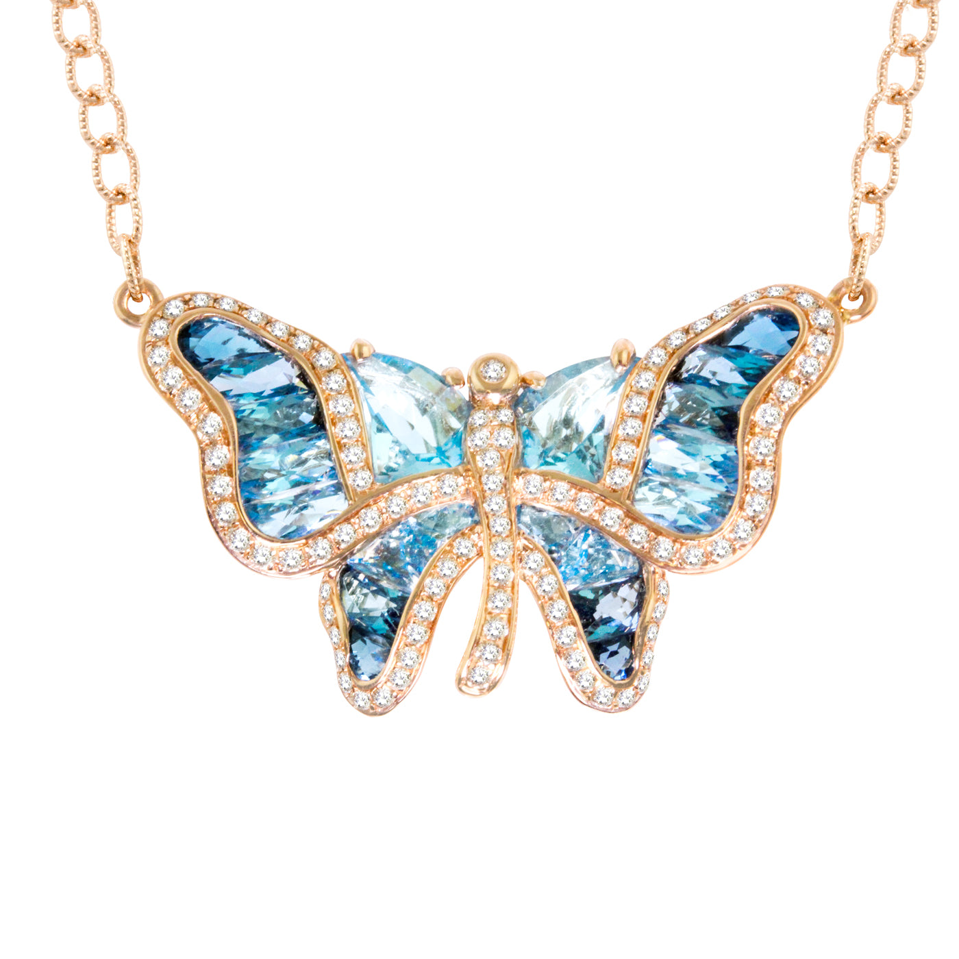 Blue Topaz, Lab-Created Opal and White Lab-Created Sapphire Butterfly  Pendant in Sterling Silver | Peoples Jewellers