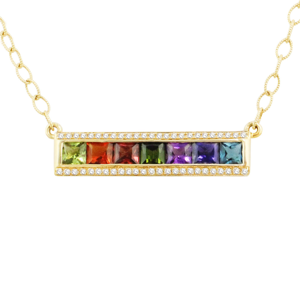 BELLARRI Eternal Love - Necklace (Yellow Gold / Multi Color Gemstone). Necklace is 16 inches in length. Attached pendant is approximately 29mm length x 6mm width.