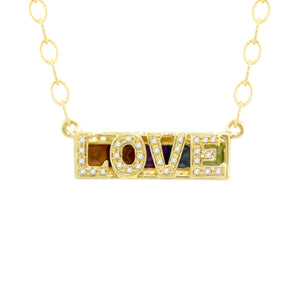 BELLARRI Eternal Love - LOVE Necklace (reversible/back view). Yellow Gold.