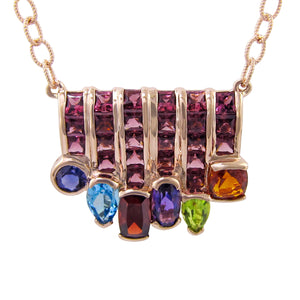 BELLARRI Capri Nouveau Necklace - 14kt Rose Gold, 4.40ct of genuine Multi Color Gemstones and 4.95ct of genuine Rhodolite