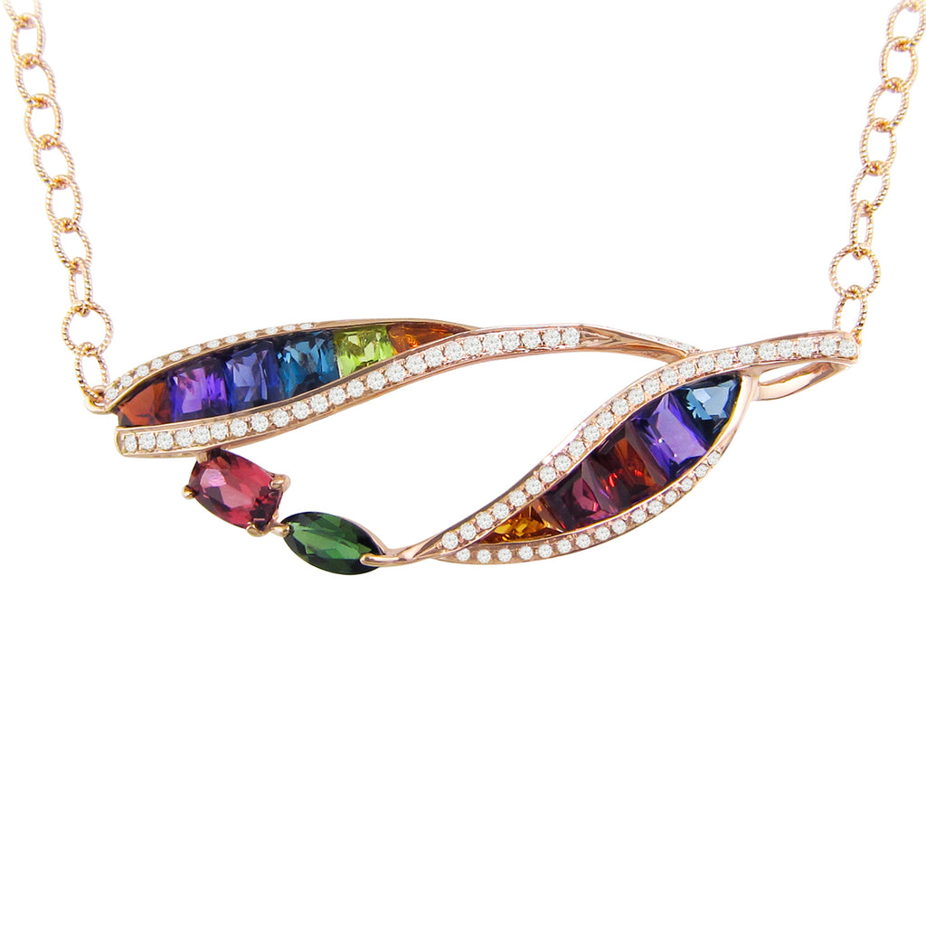 BELLARRI Multi Color Necklace (14kt Rose Gold, genuine Multi Color Gemstones, Diamonds)