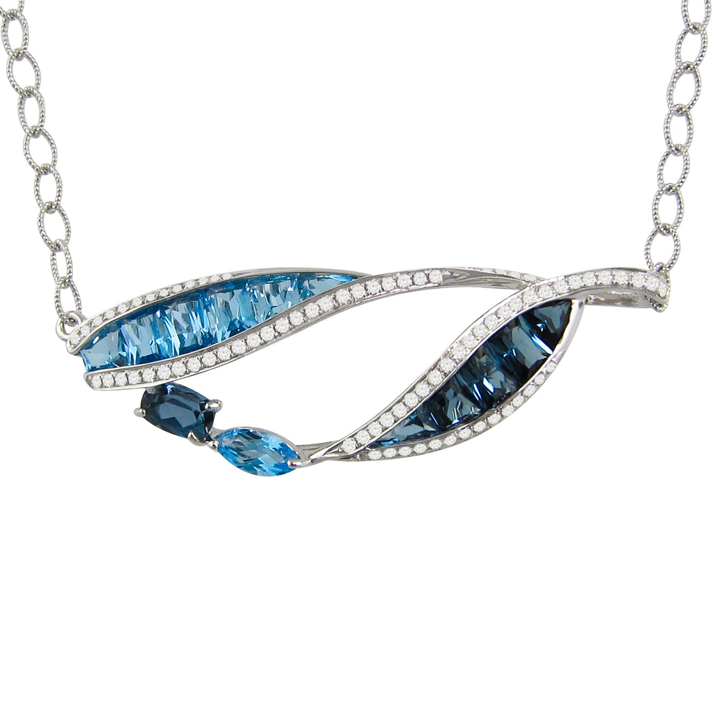 BELLARRI Blue Topaz Necklace (14kt White Gold, Blue Topaz, Diamonds)
