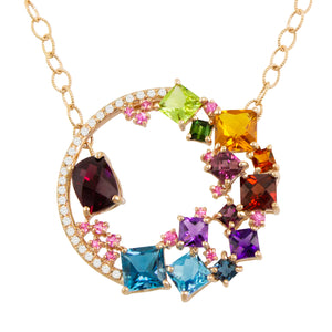 BELLARRI Lily Necklace - 14kt Rose Gold, genuine Diamonds, Multi Color Gemstones