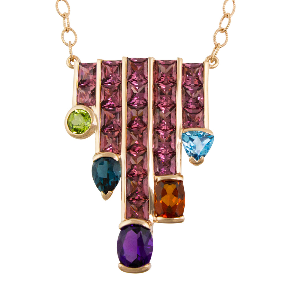 BELLARRI Capri Nouveau Necklace - 14kt Rose Gold, Rhodolite, Multi Color Gemstones
