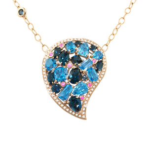 BELLARRI Amore Necklace - 14kt Rose Gold, Blue Topaz, Pink Sapphires, Diamonds