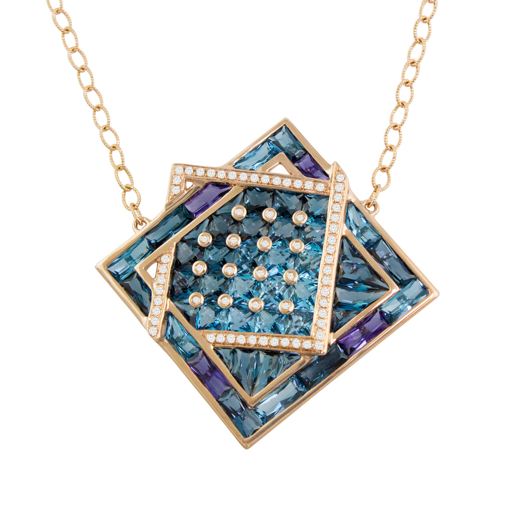 BELLARRI Fresco Necklace - Rose Gold, Diamonds, Blue Topaz, Iolite