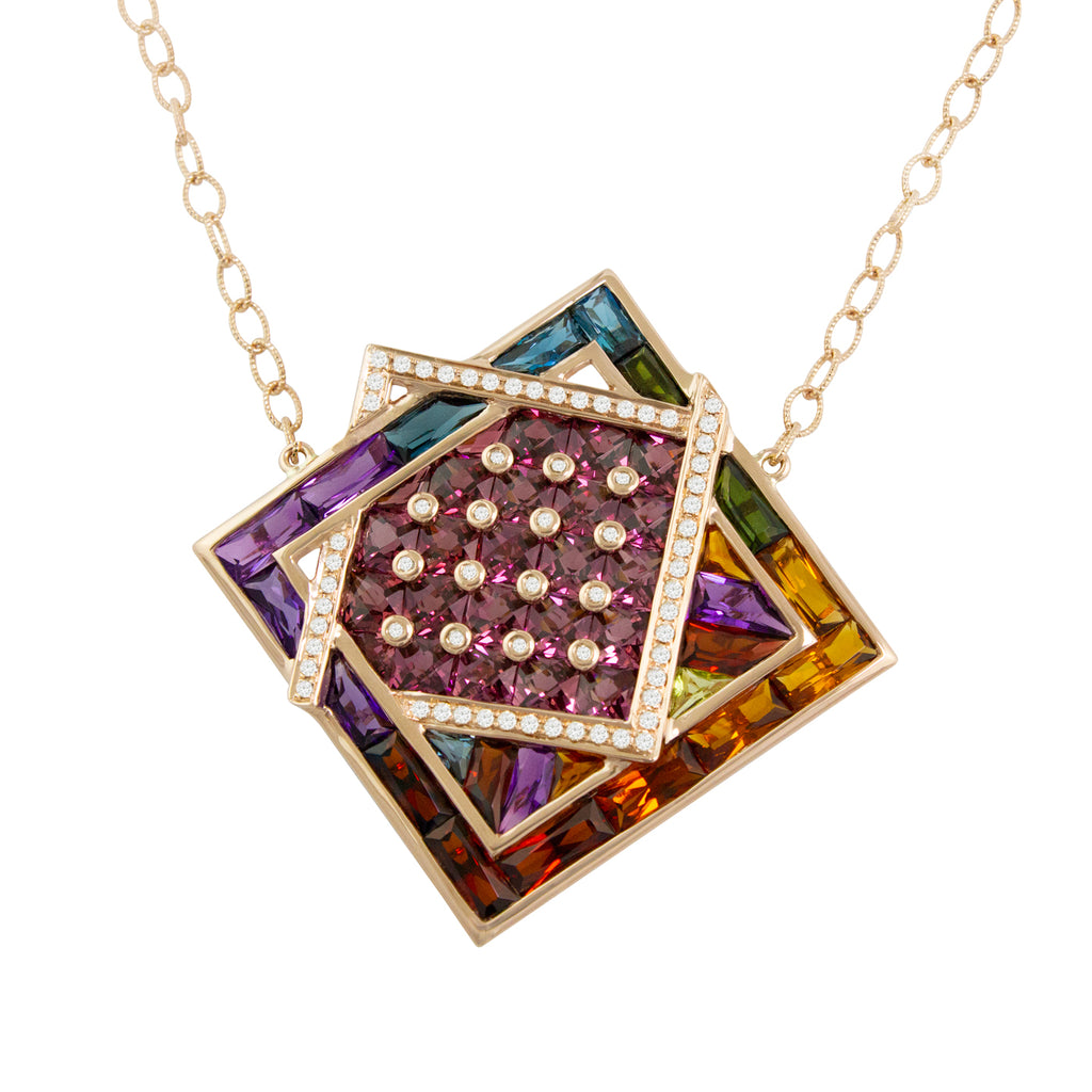 BELLARRI Fresco Necklace - Rose Gold, Diamonds, Multi Color Gemstones