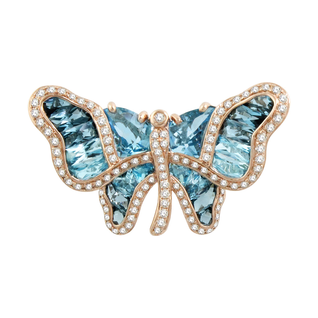 BELLARRI Madame Butterfly - Brooch / Pin / Blue Topaz / Rose Gold