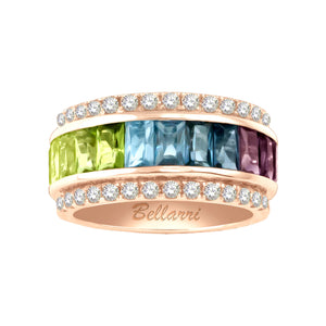 BELLARRI Eternal Love - Rose Gold / Multi Color Gemstone Ring with Diamonds. Size 7.5 only