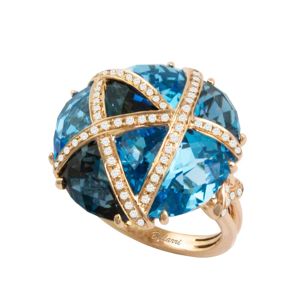 BELLARRI Fresco Ring - 14kt Rose Gold, Diamonds, London Blue Topaz, Swiss Blue Topaz