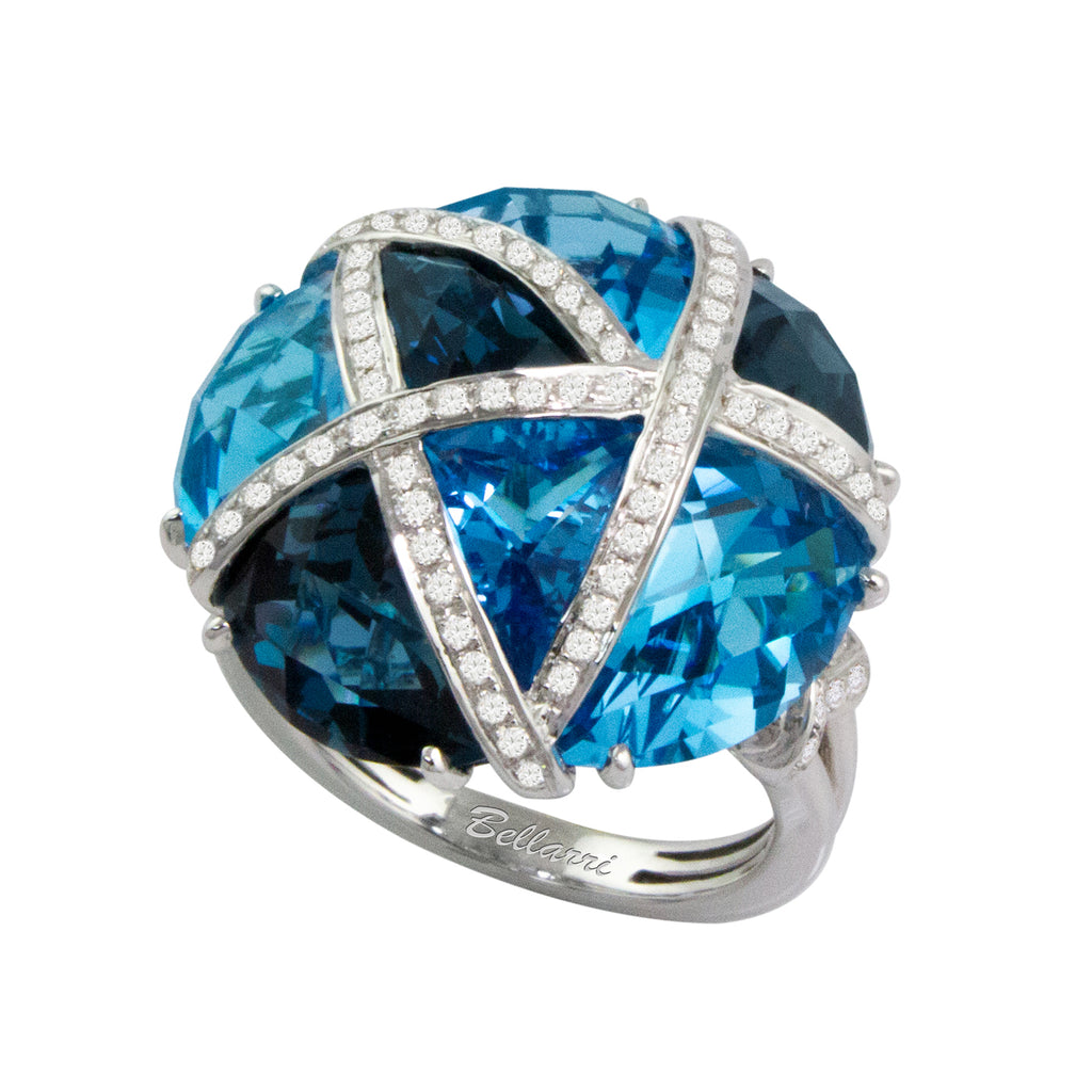 BELLARRI Fresco Ring - 14kt White Gold, Diamonds, London Blue Topaz, Swiss Blue Topaz