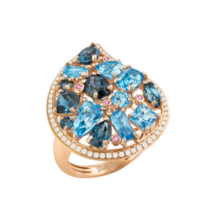 BELLARRI Fresco Ring - 14kt Rose Gold, Diamonds, Swiss Blue Topaz, London Blue Topaz, Pink Sapphires