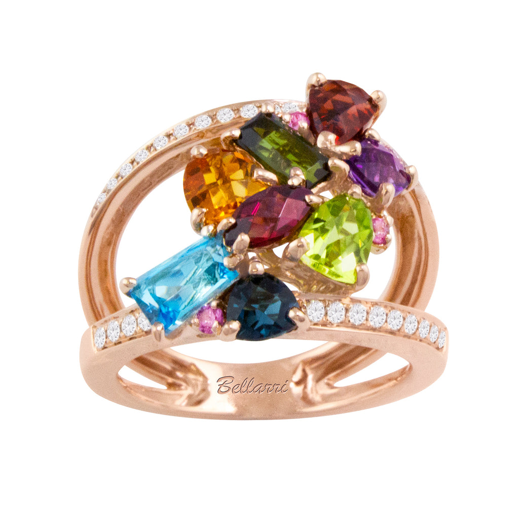 BELLARRI Lily - Ring (14kt Rose Gold, genuine Diamonds, Multi Color Gemstones)