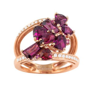 BELLARRI Lily - Ring (14kt Rose Gold, genuine Diamonds, Rhodolite, Pink Sapphires)